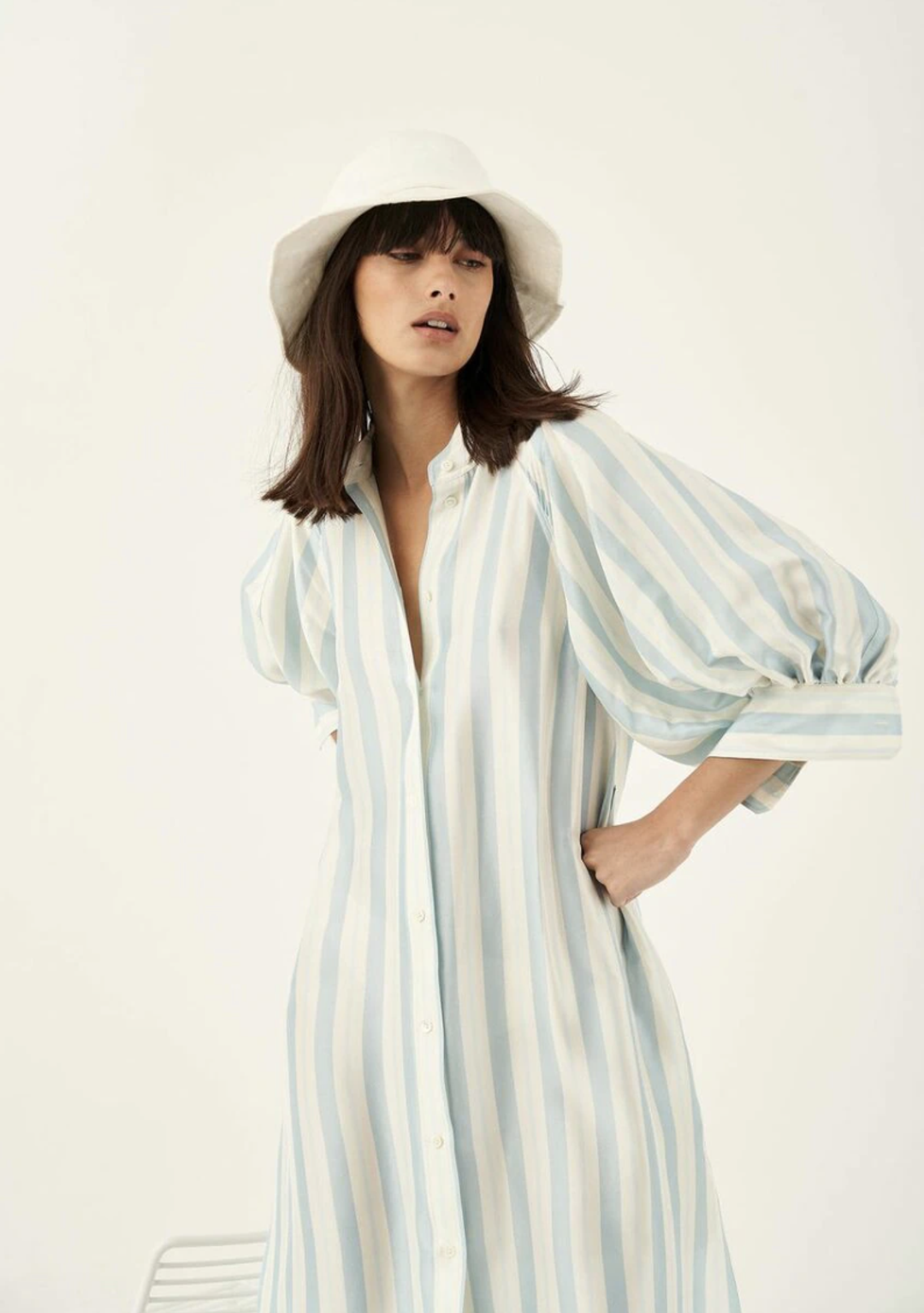 Oroton Silk Stripe Midi Dress with Matching Silk Belt Print Size 8 for rent on The Volte - main image