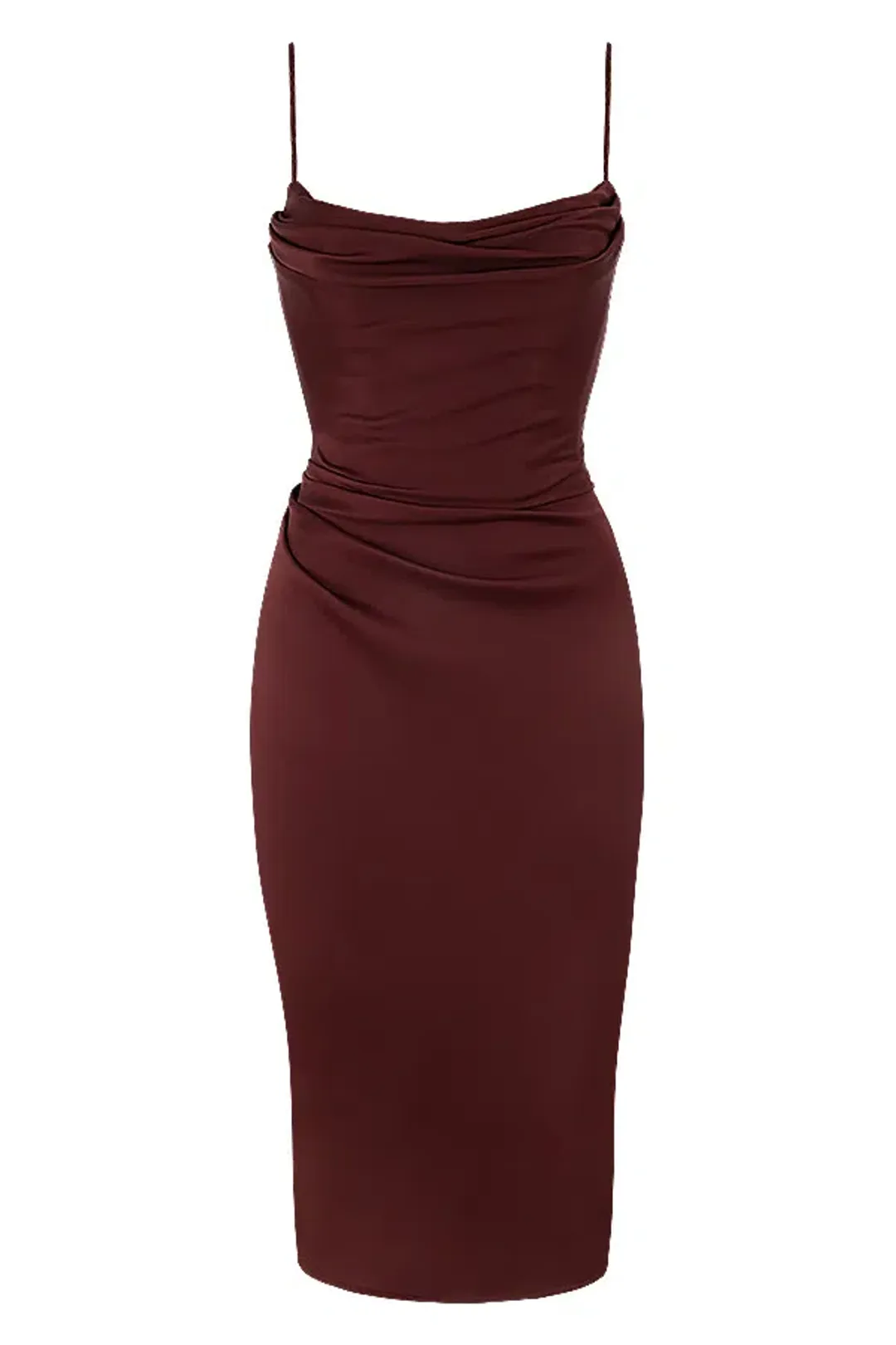 House of CB Anja Satin Corset Midi Dress Brown Size 8 for rent on The Volte - main image