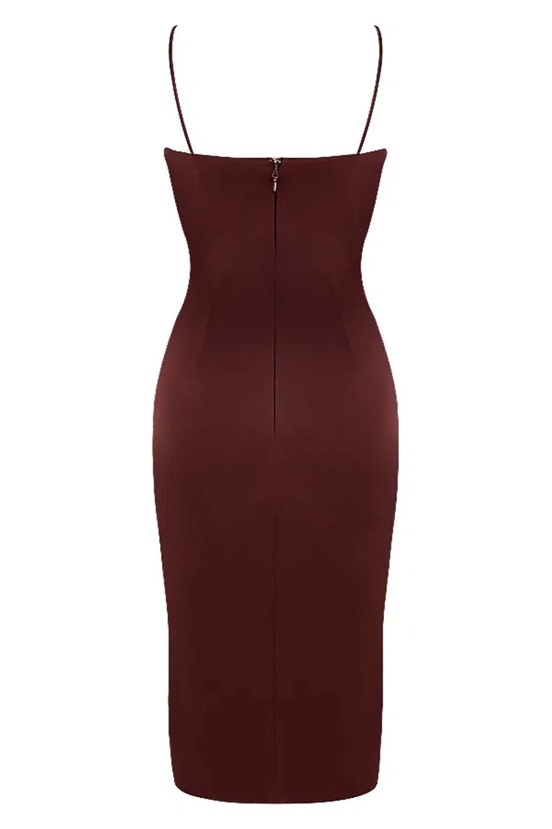 House of CB Anja Satin Corset Midi Dress Brown Size 8 for rent on The Volte - main image