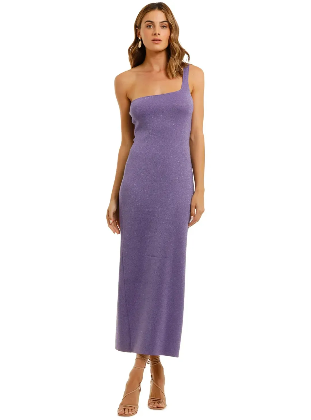 Bec & Bridge Adalane Asymmetric Knit Midi Dress in Purple Size AU 12 for rent on The Volte - main image