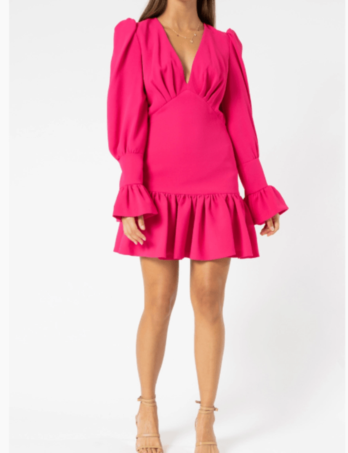 By Johnny Anna V Tulip Sleeve Dress in Punch Me Pink Size: 8 - Image 3