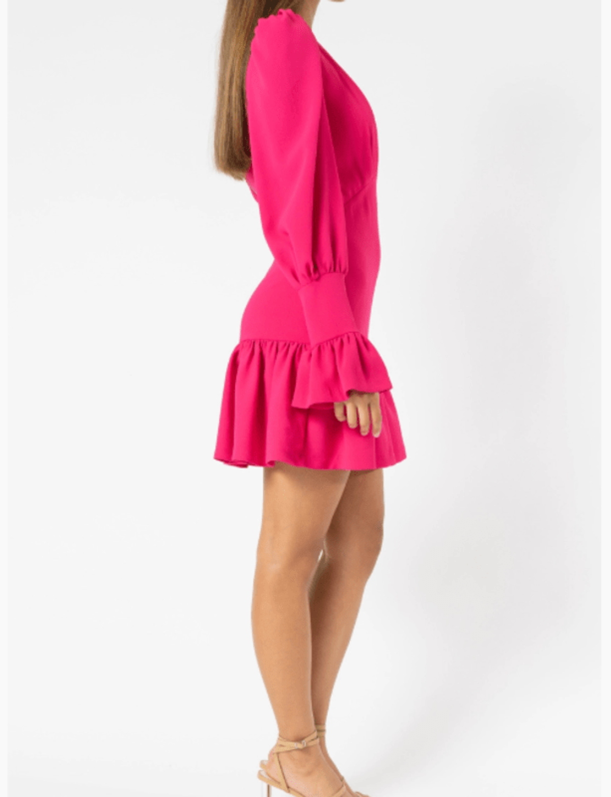 By Johnny Anna V Tulip Sleeve Dress in Punch Me Pink Size: 8 - Image 2