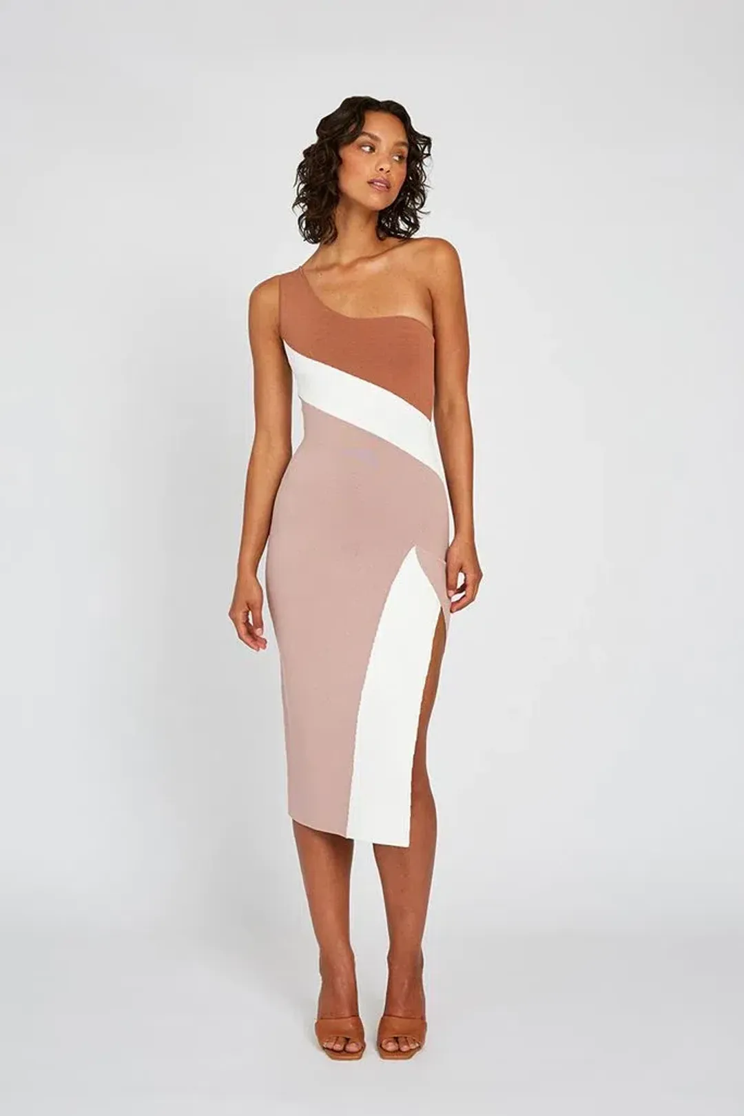 By Johnny Taupe Tone Knit Midi Dress Brown Size 6 for rent on The Volte - main image