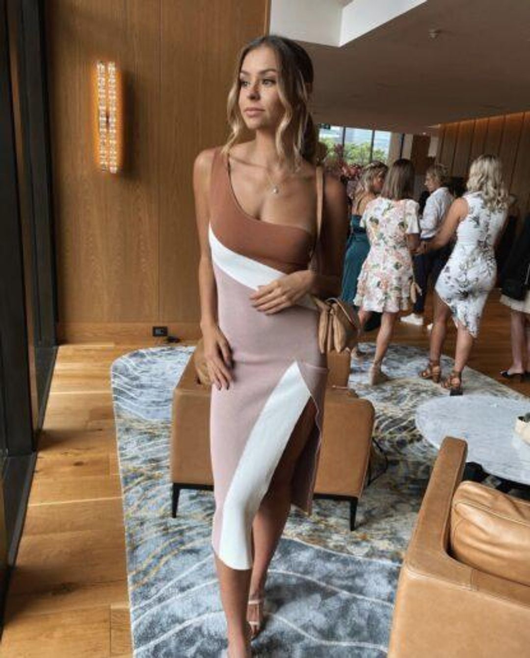 By Johnny Taupe Tone Knit Midi Dress Brown Size 6 for rent on The Volte - main image