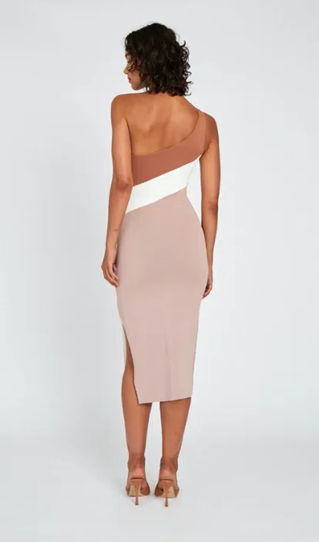 By Johnny Taupe Tone Knit Midi Dress Brown Size 6 for rent on The Volte - main image