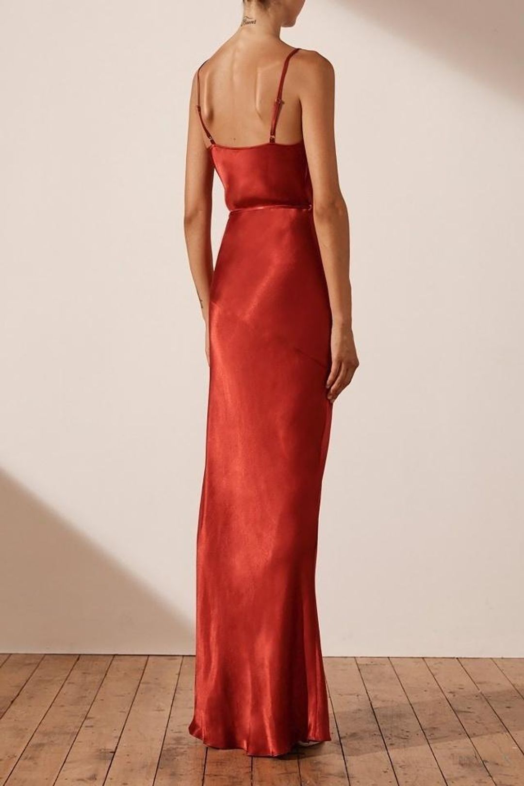 Shona Joy La Lune Bias Cowl Midi Dress Dark Red Size 8 for rent on The Volte - main image