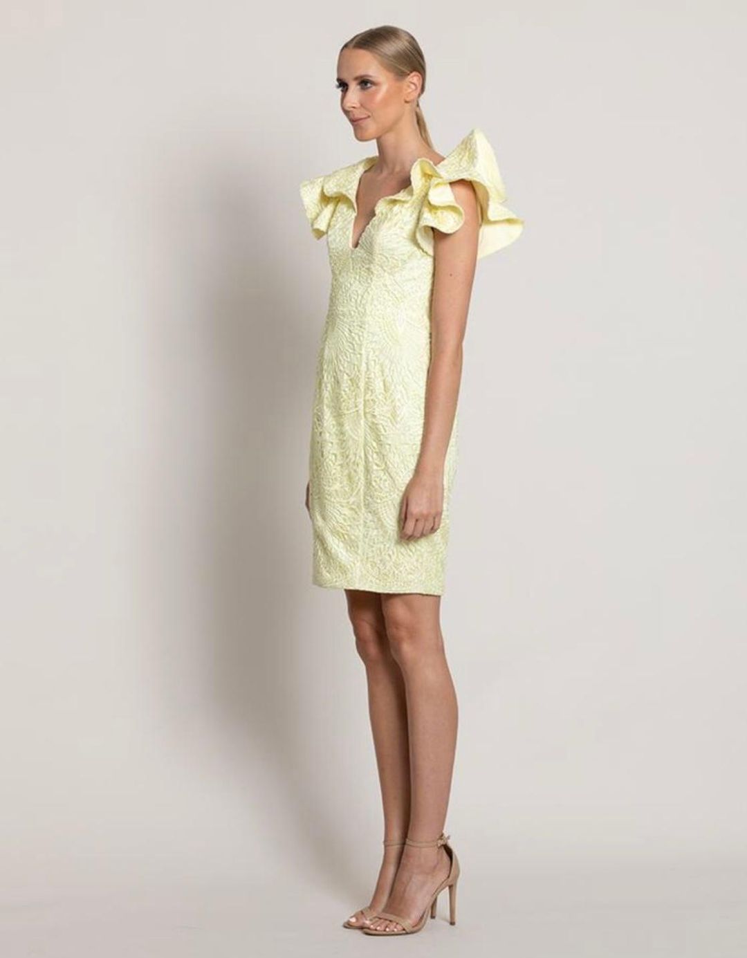 Bariano Tallulah Frill Mini Dress Yellow Size 10 for rent on The Volte - main image