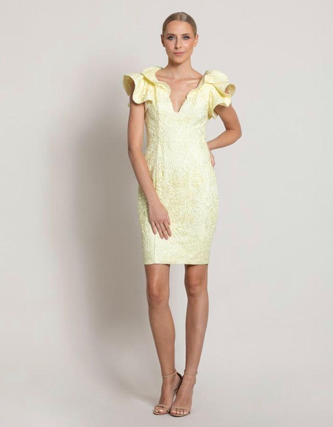 Bariano Tallulah Frill Mini Dress Yellow Size 10 for rent on The Volte - main image