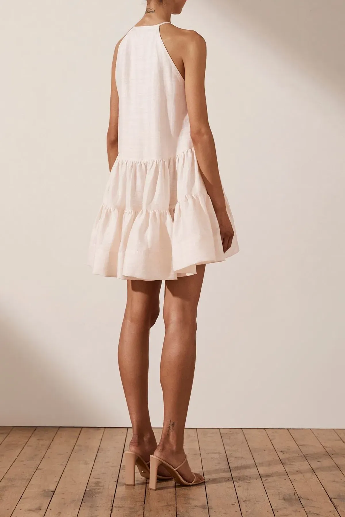 Shona Joy Margaux Linen Sleeveless Tuxedo Mini Dress Ecru Size 8 - Image 2