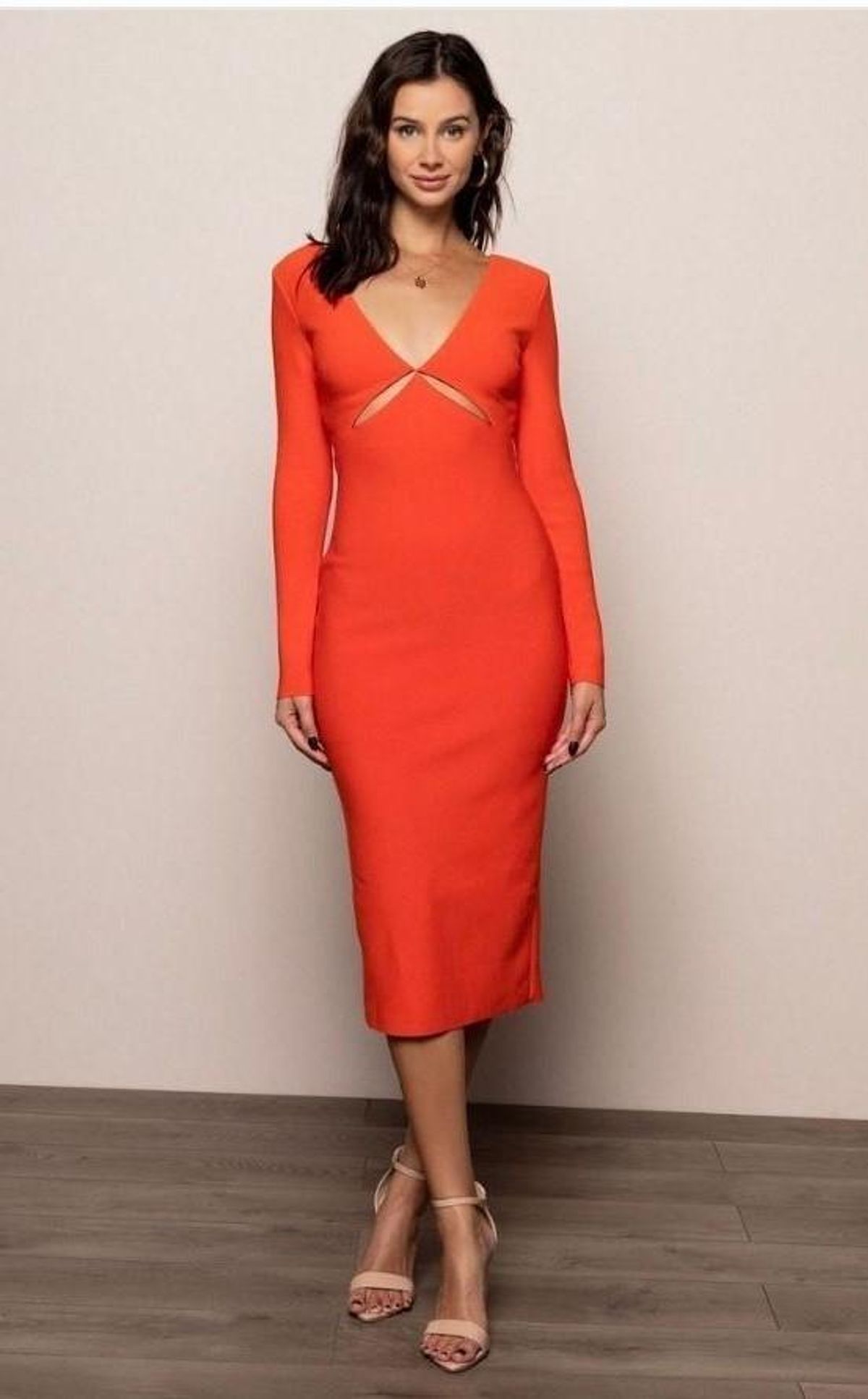 Bec & Bridge Ulla L/S Cut Out Midi Dress Orange Size 8 - Image 2