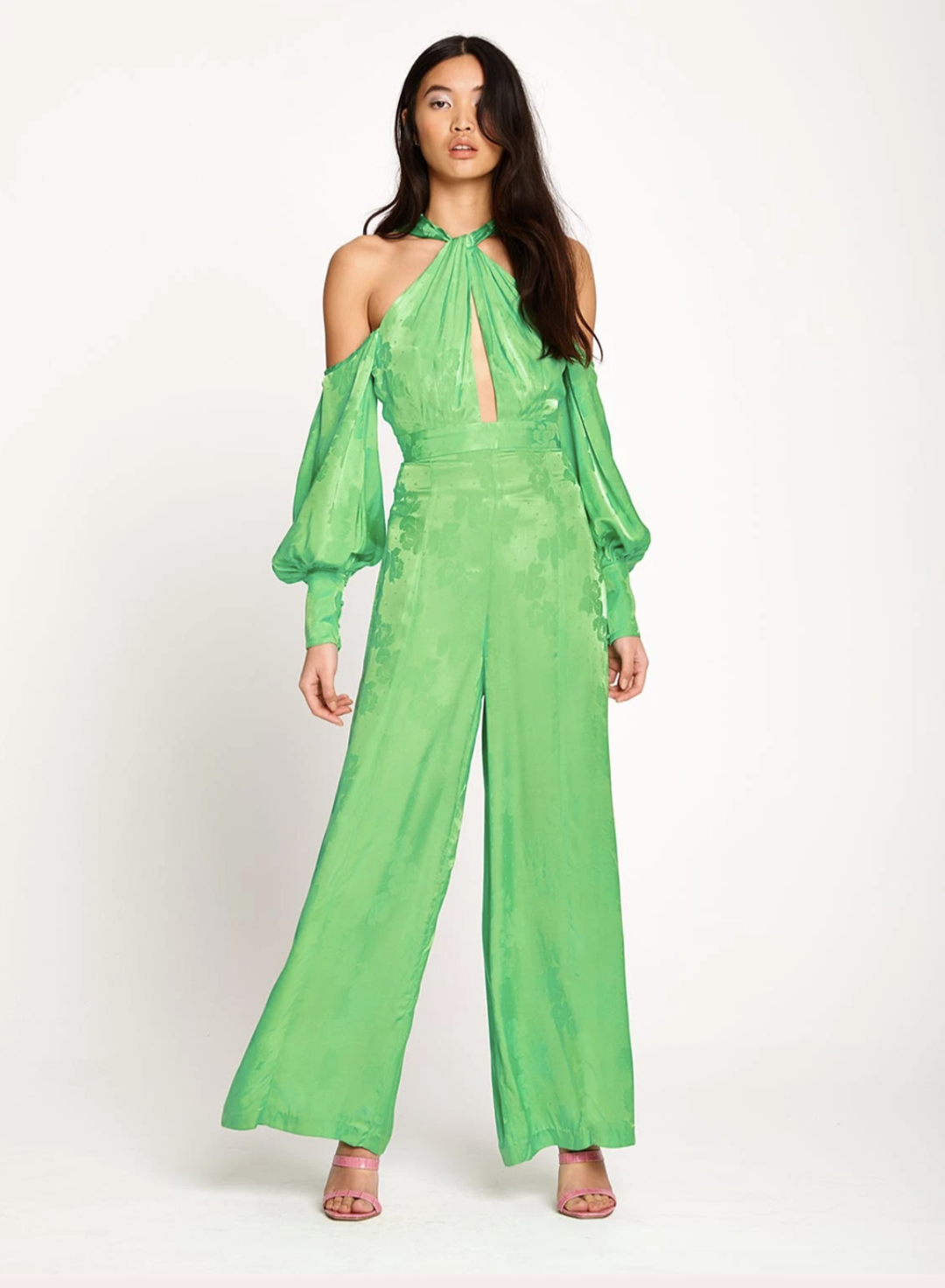 Alice McCall Green Apple Memory Lane Cold-shoulder Jumpsuit Size 4  for rent on The Volte - main image