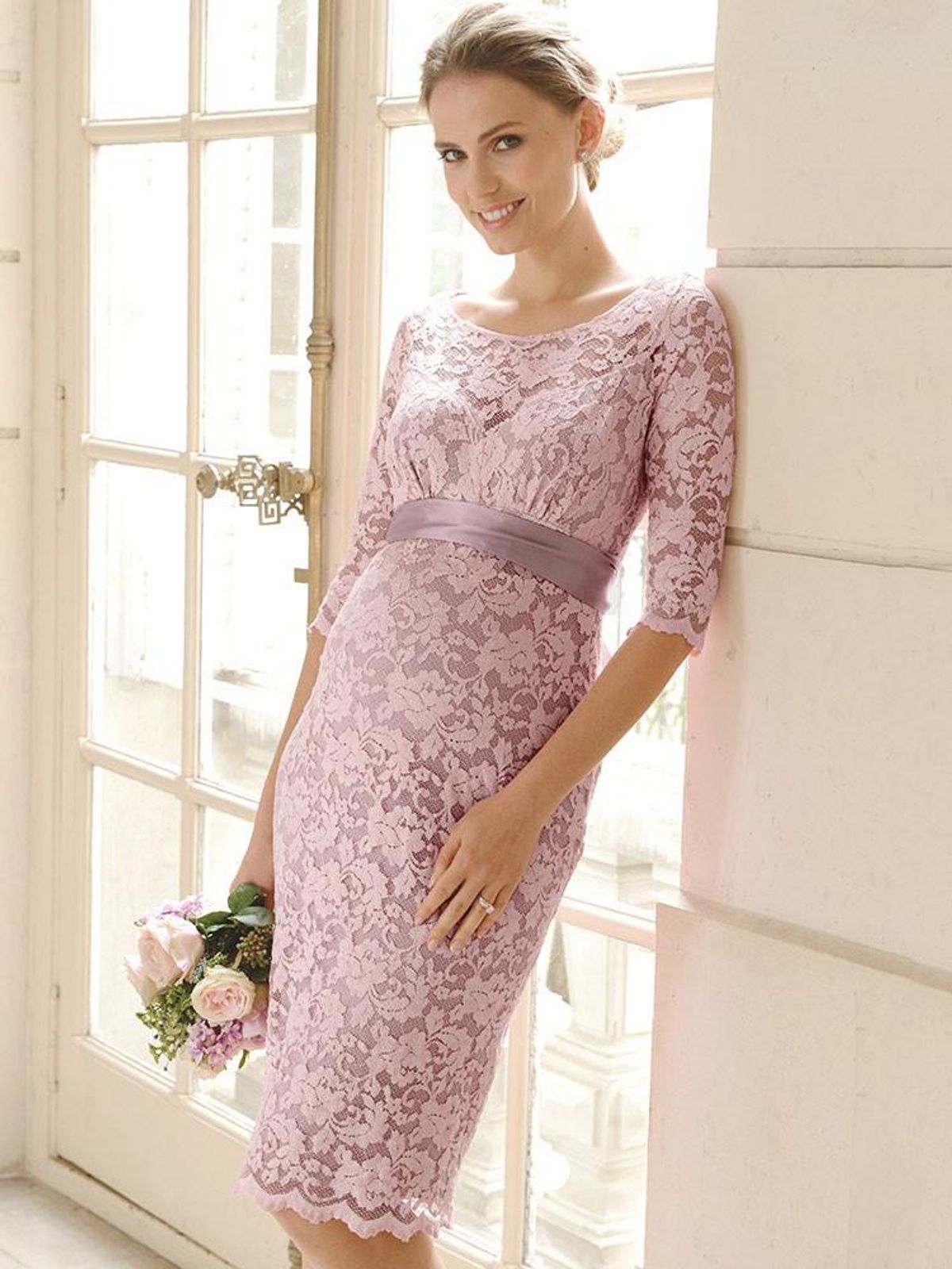 Seraphine Lace Maternity Cocktail Dress Blush Size 14 - Image 3