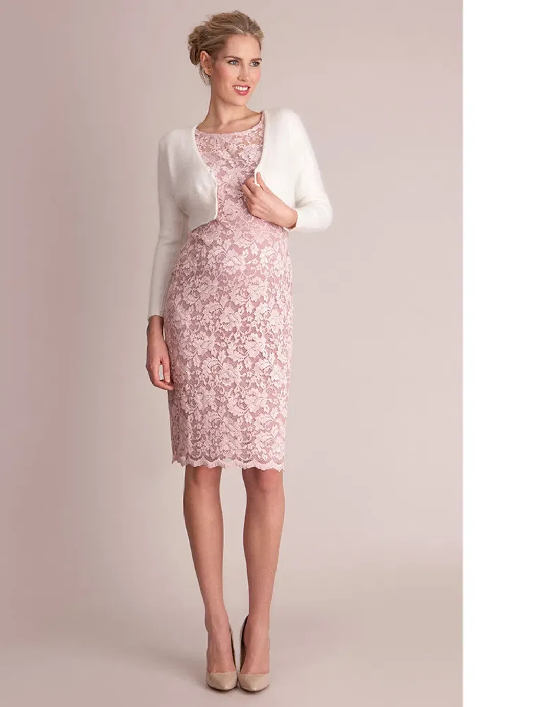 Seraphine Lace Maternity Cocktail Dress Blush Size 14 for rent on The Volte - main image