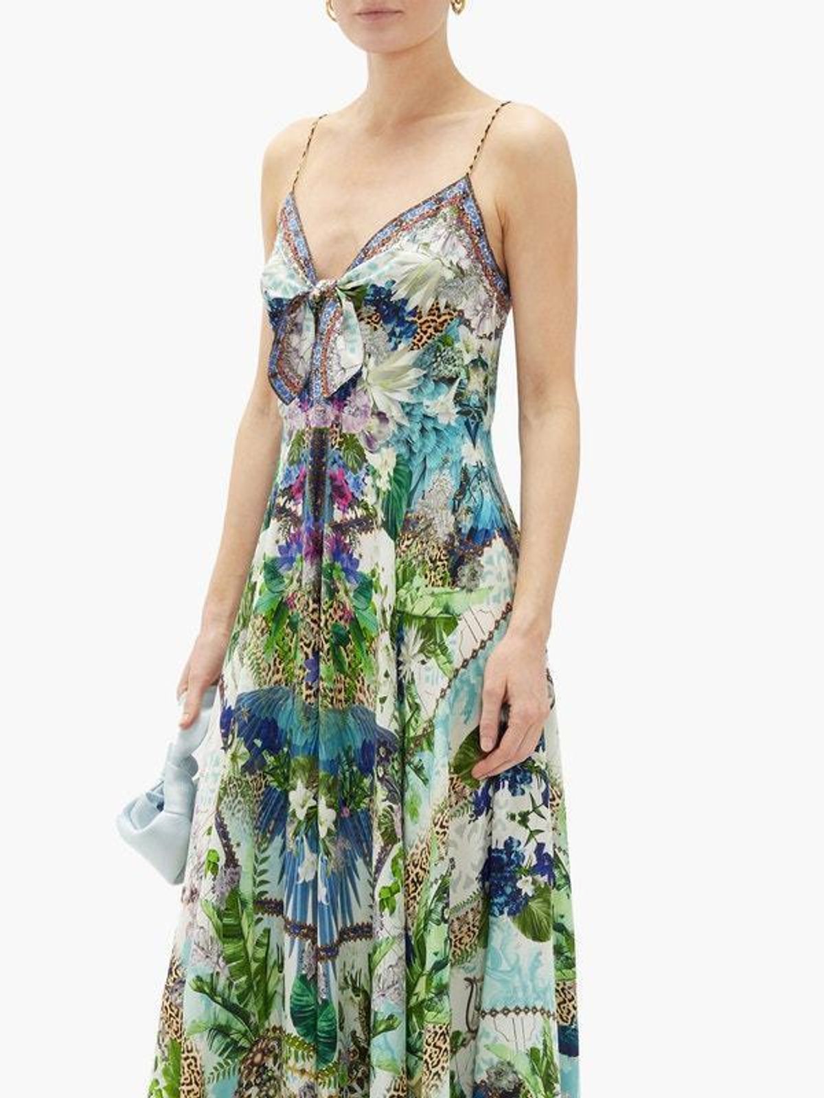 Camilla Leopard and Floral Print Silk Maxi Dress Green Size 10 - Image 1