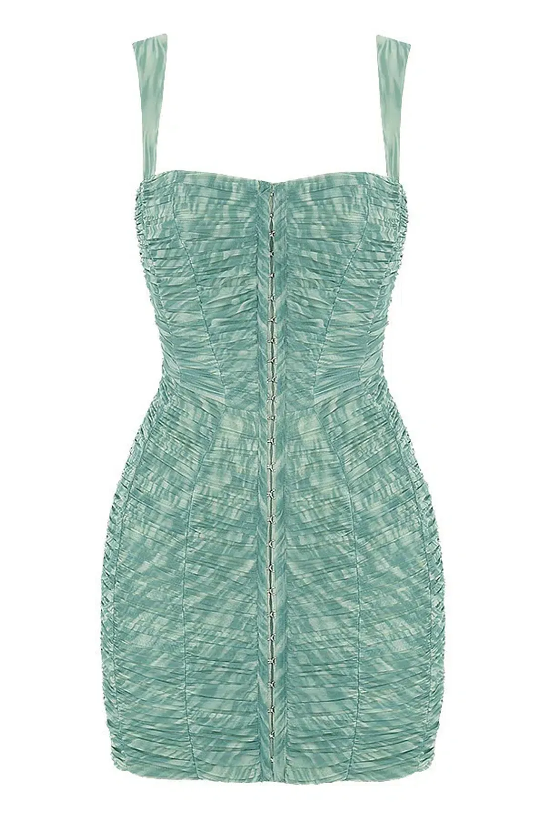 House of CB Cate Ivy Print Ruched Mesh Mini Dress Green Size M / Au 10 for rent on The Volte - main image