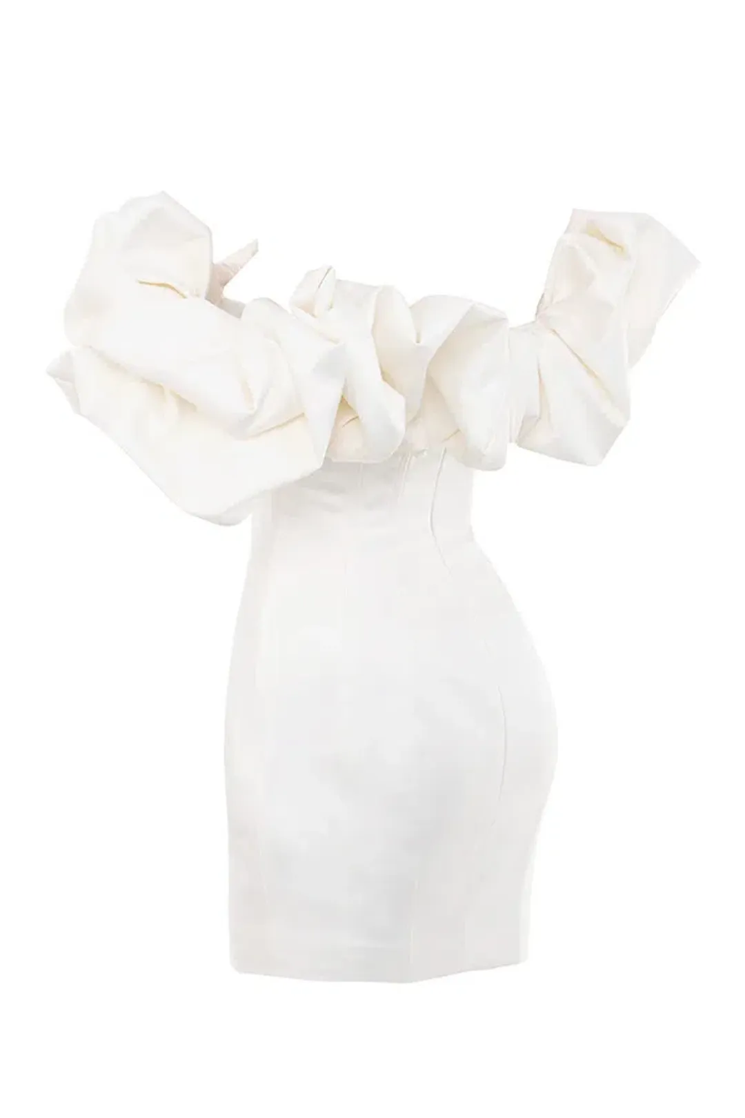 House of CB Selena Ivory Satin Ruffle Strapless Mini Dress White Size M / Au 10 for rent on The Volte - main image