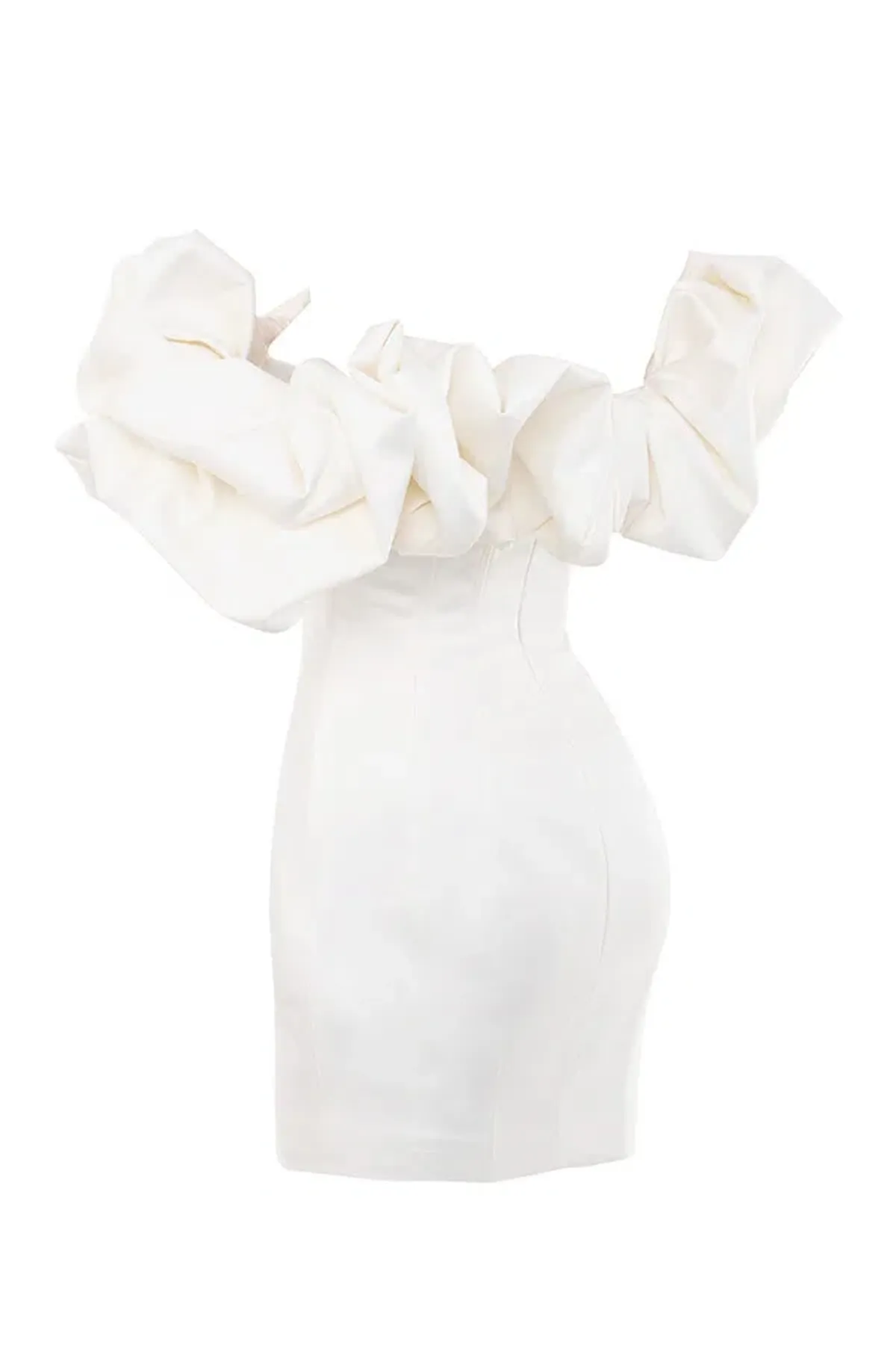 House of CB Selena Ivory Satin Ruffle Strapless Mini Dress White Size M / Au 10 - Image 5