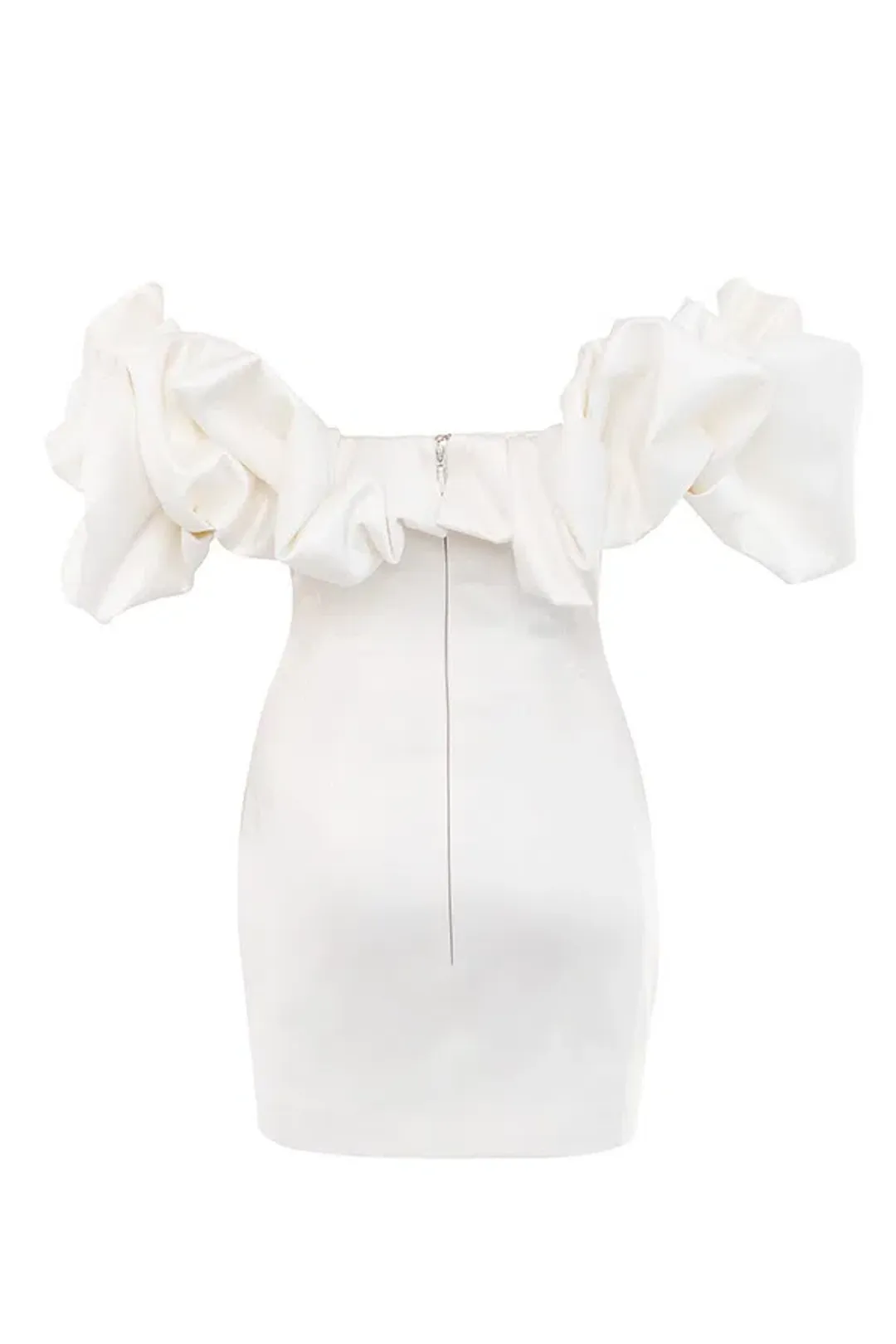 House of CB Selena Ivory Satin Ruffle Strapless Mini Dress White Size M / Au 10 for rent on The Volte - main image
