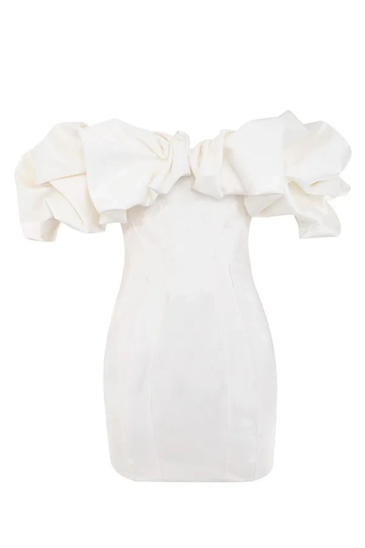 House of CB Selena Ivory Satin Ruffle Strapless Mini Dress White Size M / Au 10 - Image 4