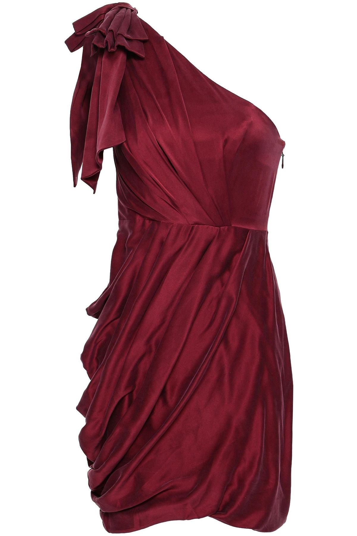 Zimmermann Ruched One Shoulder Washed Silk Mini Dress Burgundy Size 6 - Image 3