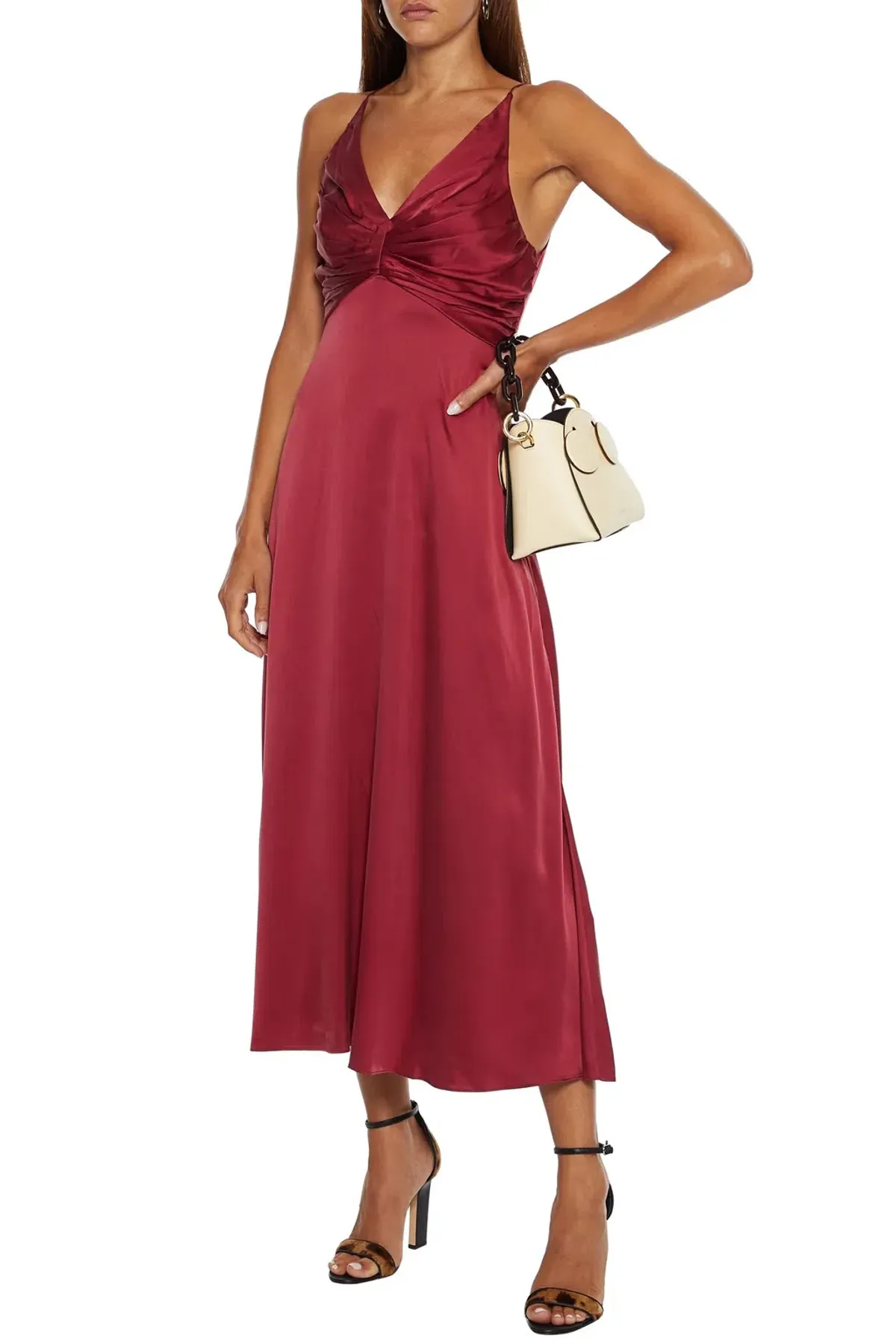 Zimmermann Silk Ruched Picnic Midi Dress Wine Red Size 8 - Image 1