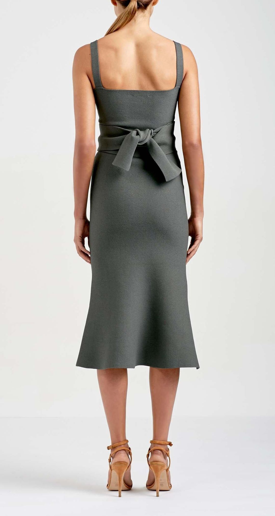 Scanlan Theodore Crepe Knit Bralette Dress Khaki Size 8  for rent on The Volte - main image