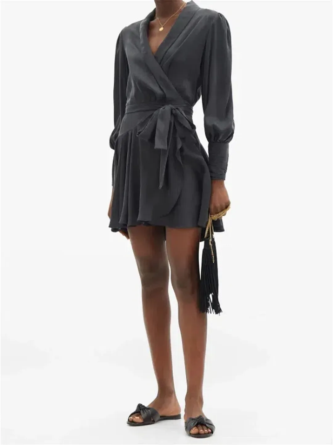 Zimmermann Belted Silk Wrap Mini Dress Black Size 8  for rent on The Volte - main image