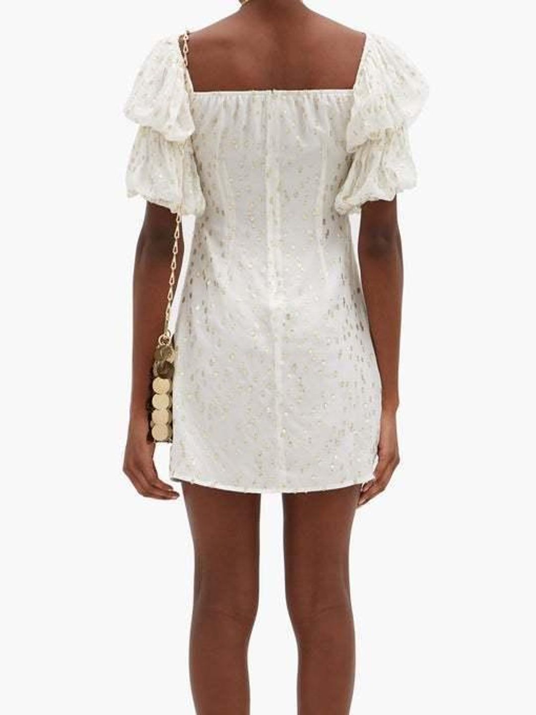 Rat & Boa Off-the-shoulder Metallic Fil Coupé Mini Dress White Size 6 for rent on The Volte - main image