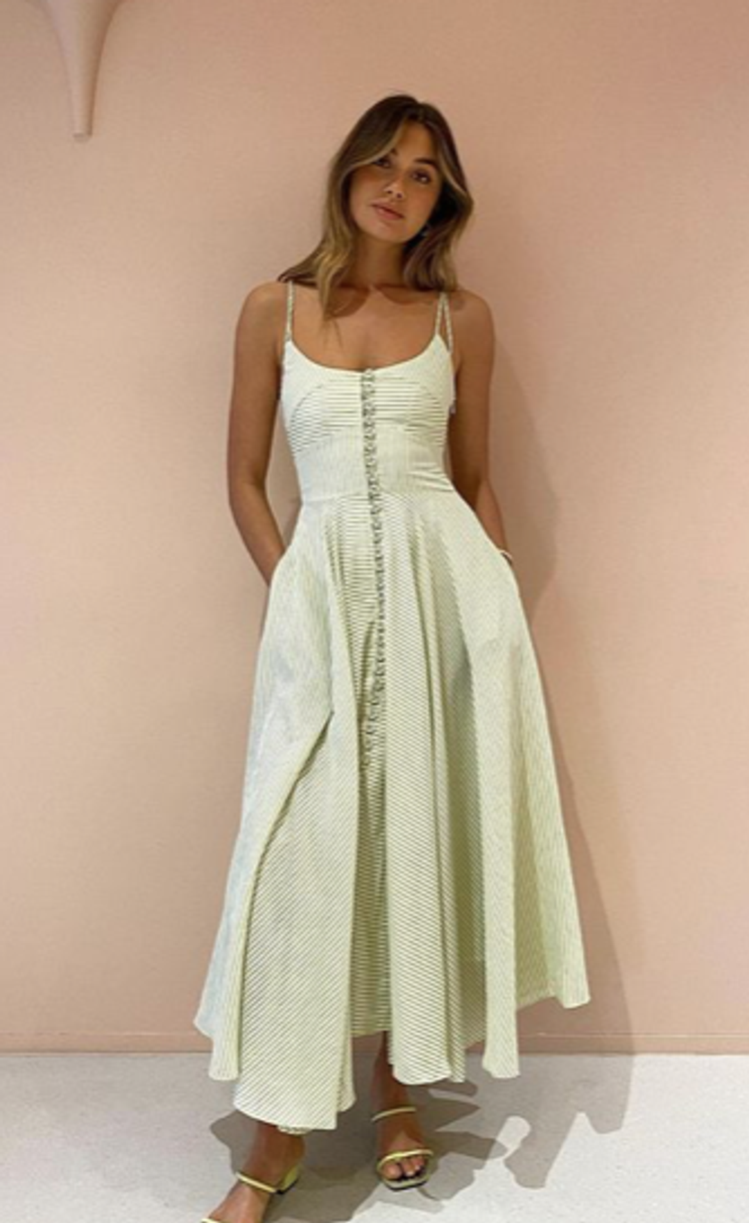 By Johnny Pistachio Stripe Sun Dress Print Size 14 for rent on The Volte - main image