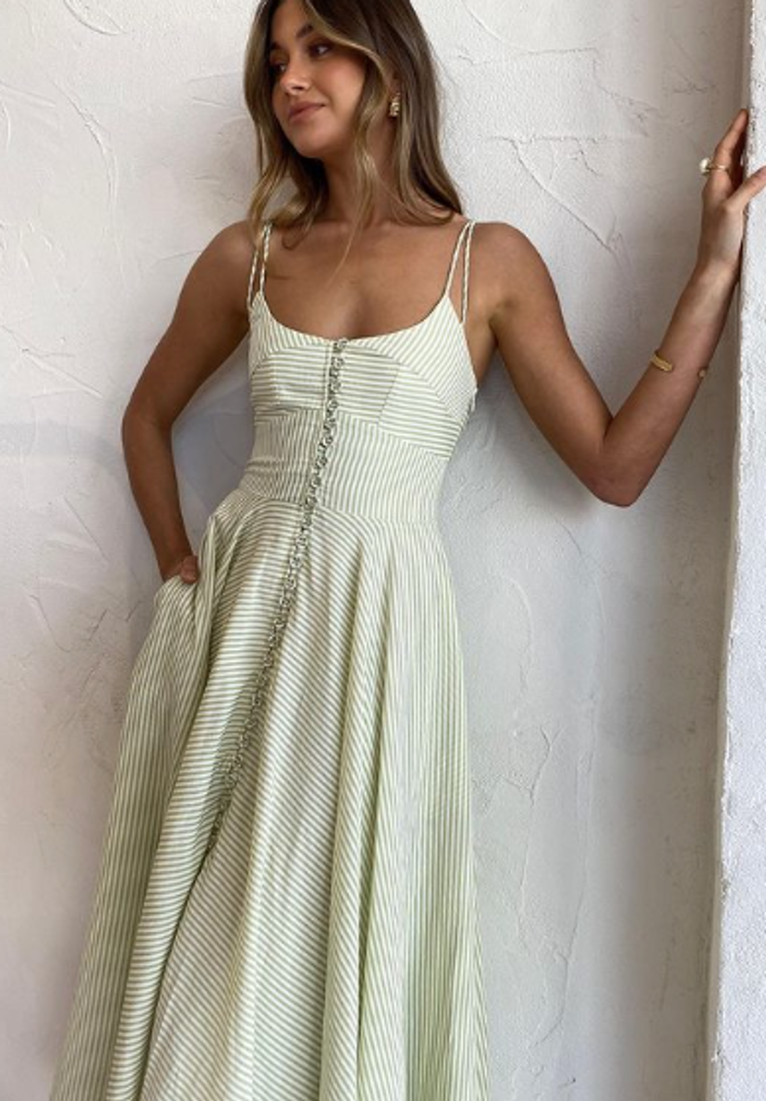 By Johnny Pistachio Stripe Sun Dress Print Size 14 for rent on The Volte - main image