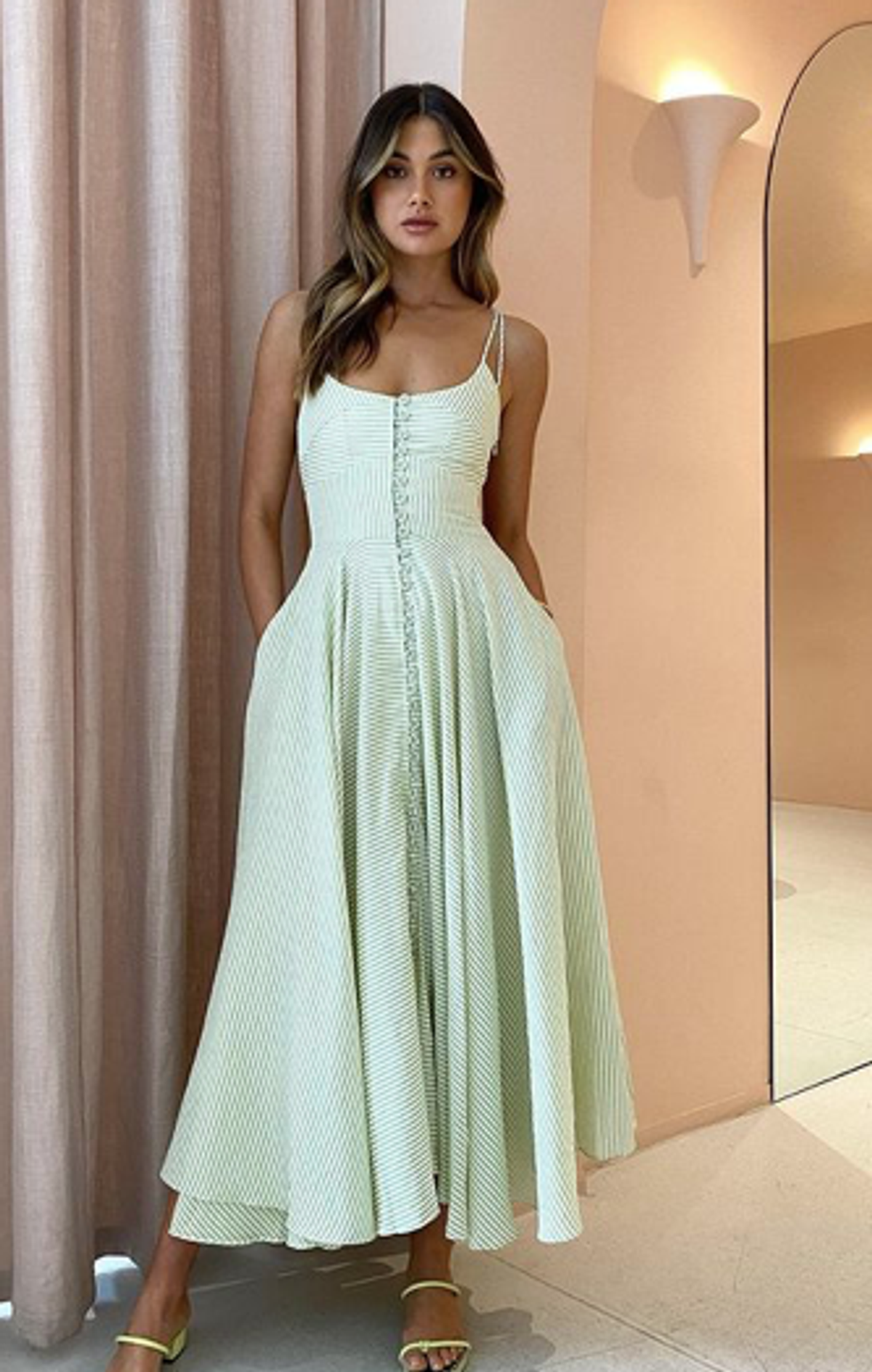 By Johnny Pistachio Stripe Sun Dress Print Size 14 - Image 1