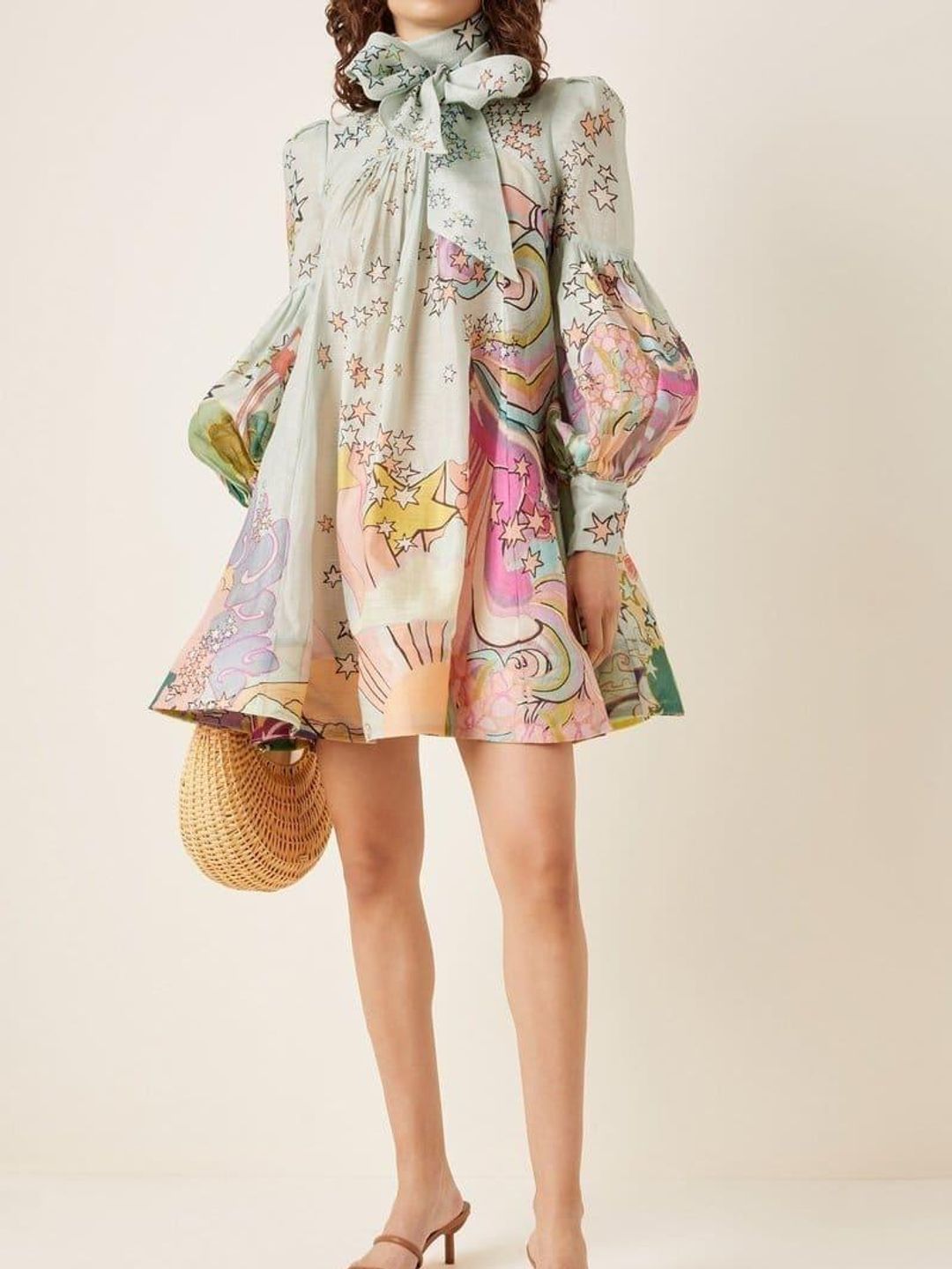 Zimmermann Concert Tie Neck Mini Dress Print Size 10 for rent on The Volte - main image
