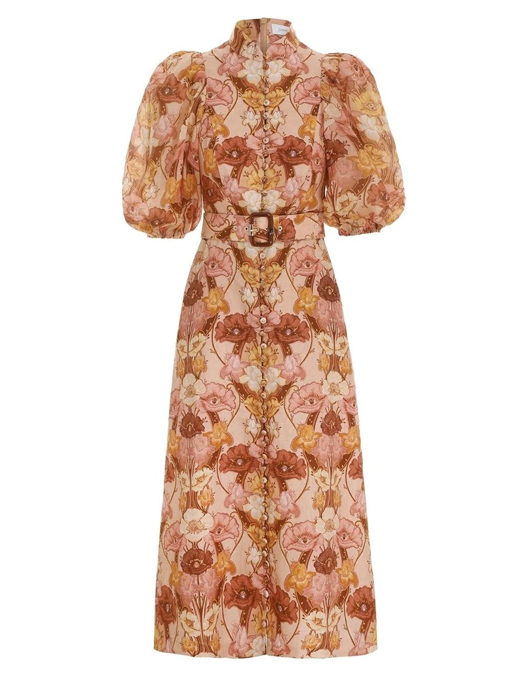 Zimmermann Tempo Puff Sleeve Day Dress in Toffee Nouveau Size 1 / Au 10 for rent on The Volte - main image