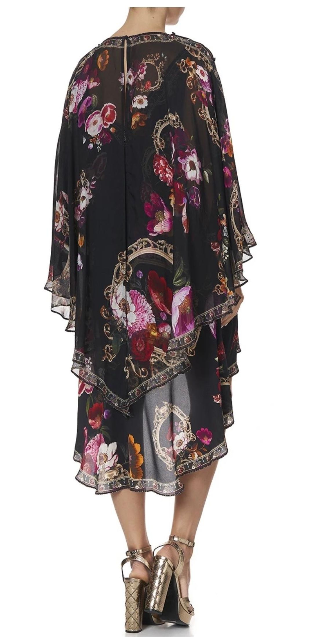 Camilla Mirror Mirror Cape Overlay Dress Black Size 12 for rent on The Volte - main image