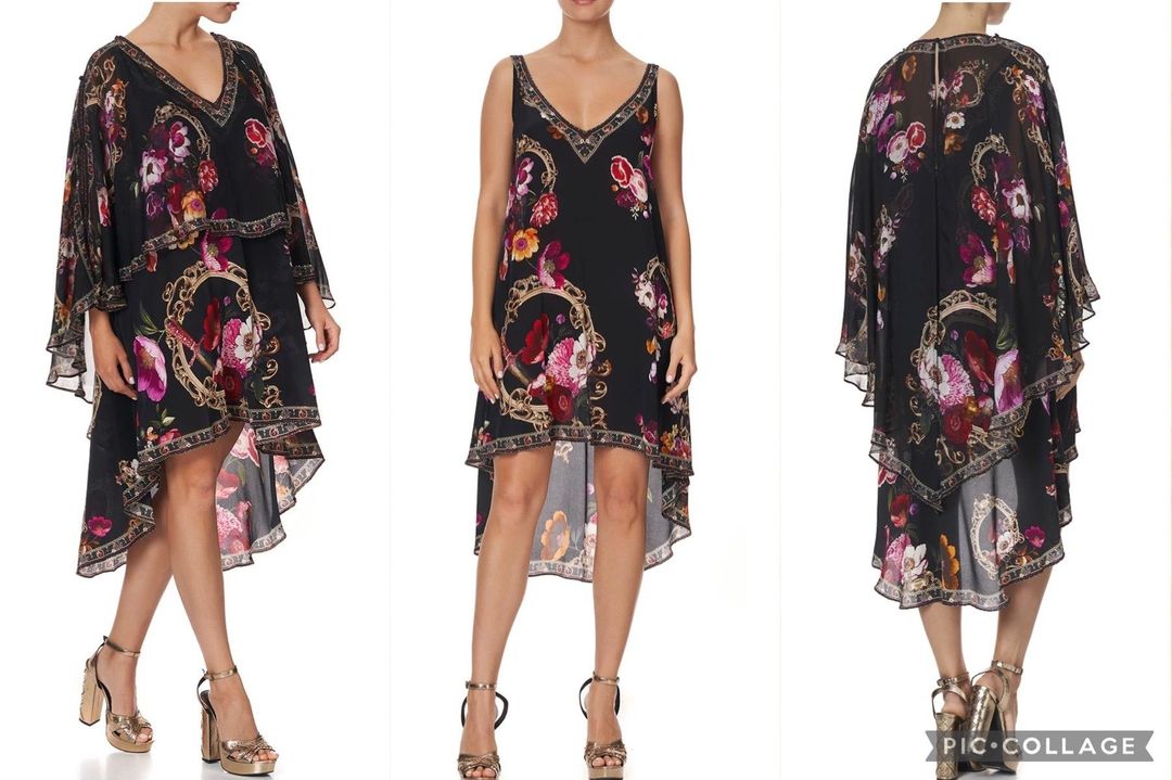 Camilla Mirror Mirror Cape Overlay Dress Black Size 12 for rent on The Volte - main image