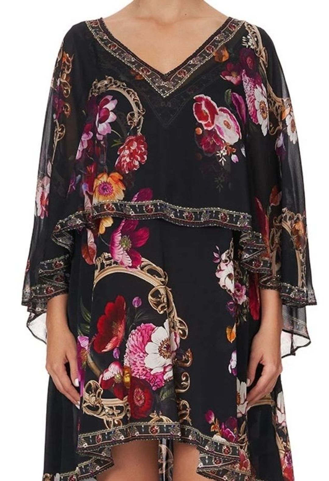 Camilla Mirror Mirror Cape Overlay Dress Black Size 12 for rent on The Volte - main image