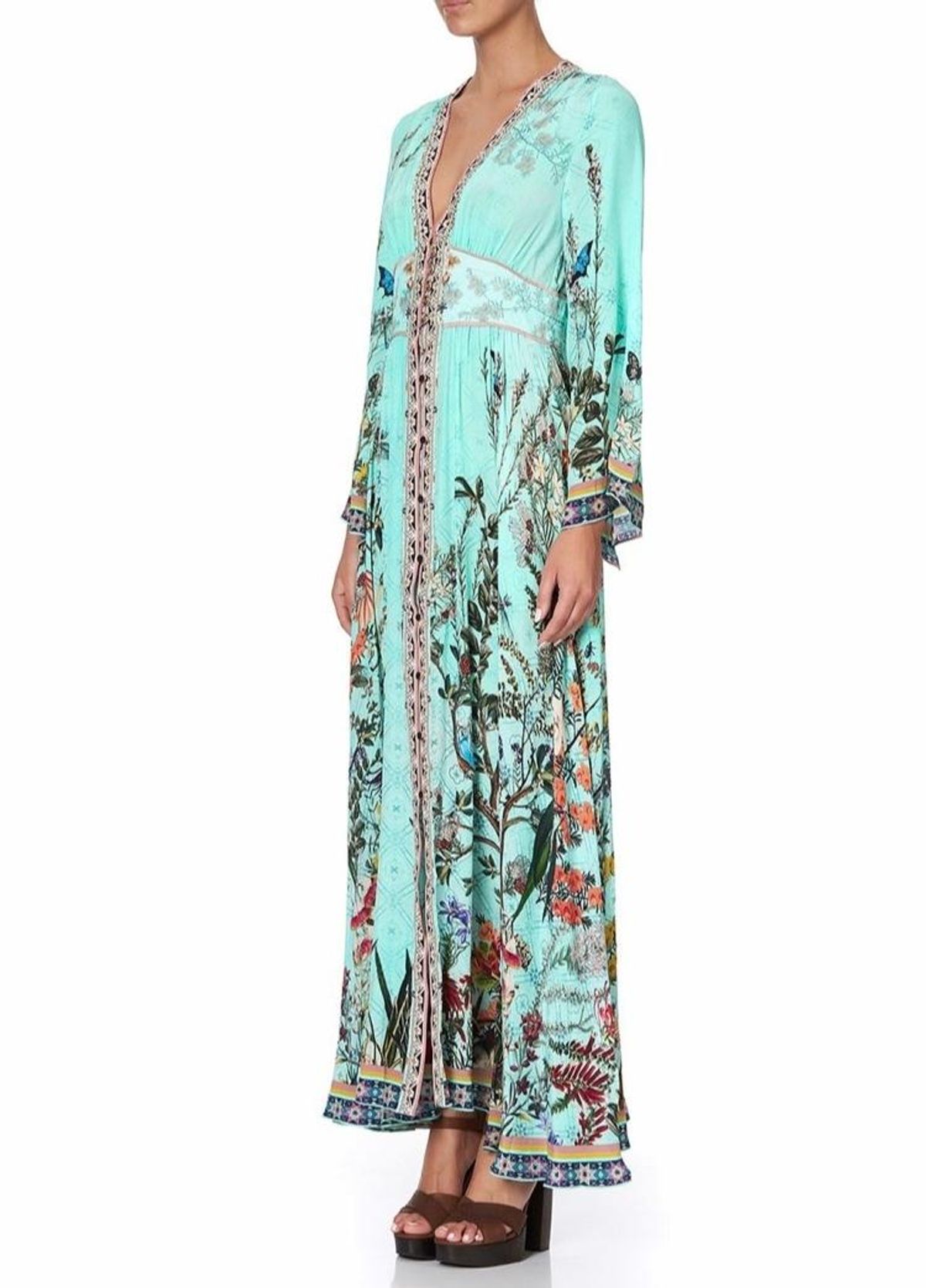 Camilla Millas Backyard Kimono Sleeve Dress With Shirring Detail Print Size L - Image 7