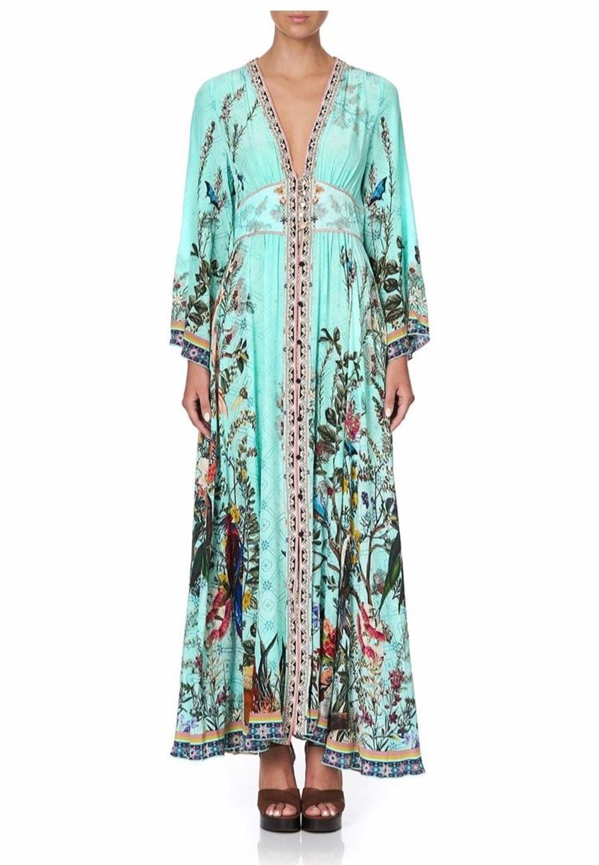 Camilla Millas Backyard Kimono Sleeve Dress With Shirring Detail Print Size L - Image 4