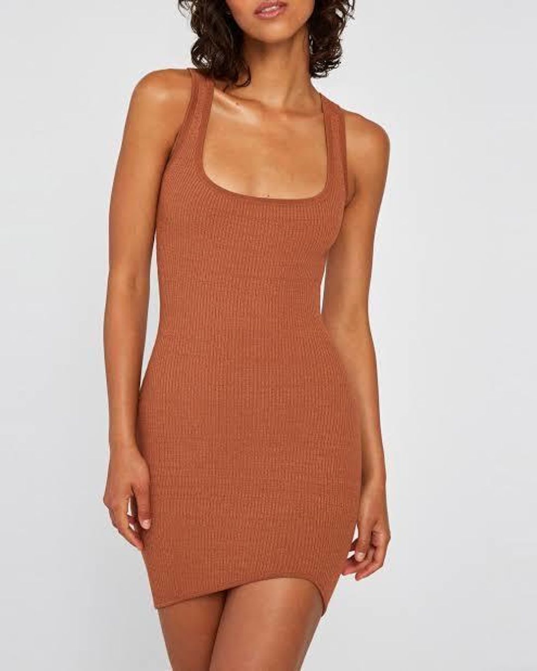 By Johnny Curve Knit Mini Dress Brown Size 6 for rent on The Volte - main image