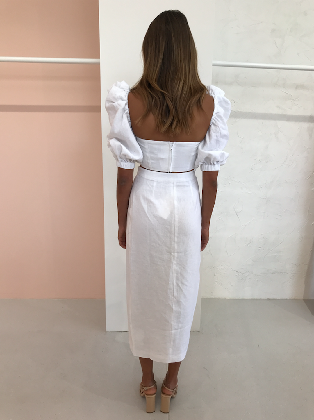 JOSLIN STUDIO HARLOW LINEN WRAP SKIRT & TOP IN OPTICAL WHITE SIZE  for rent on The Volte - main image