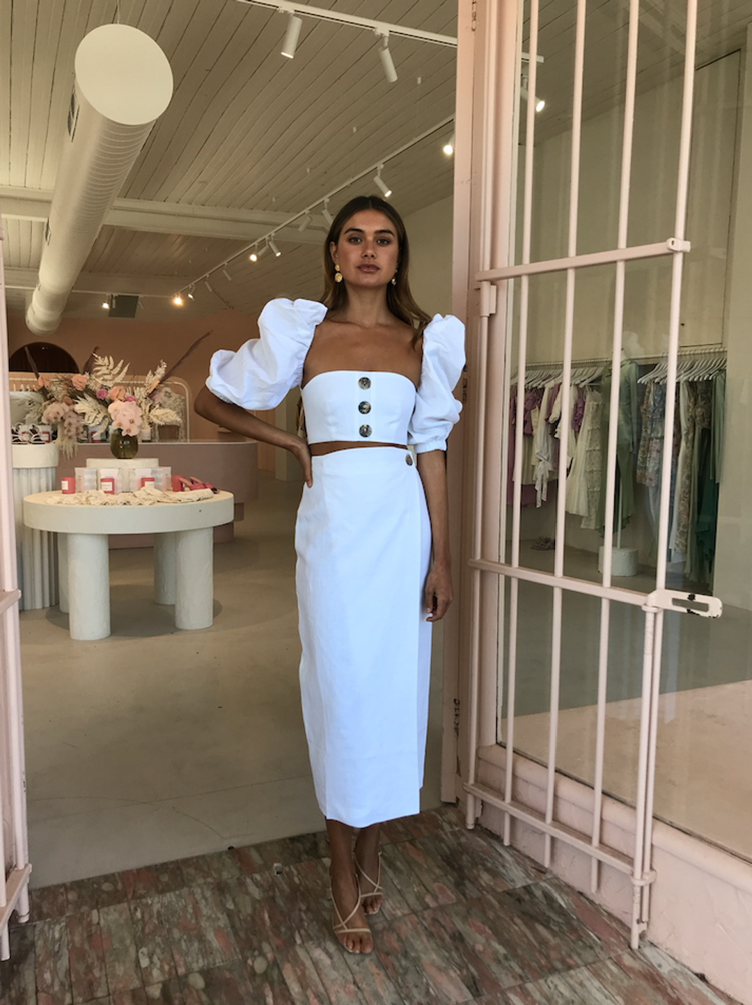 JOSLIN STUDIO HARLOW LINEN WRAP SKIRT & TOP IN OPTICAL WHITE SIZE  for rent on The Volte - main image