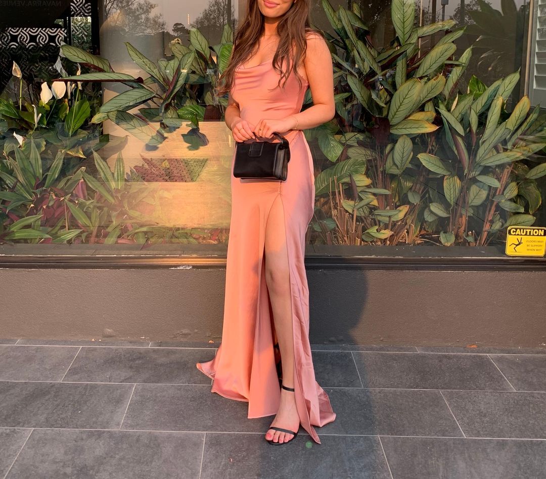 Jonathan Simkhai Cowl Neck Charmeuse Slip Dress Pink Size 6 for rent on The Volte - main image