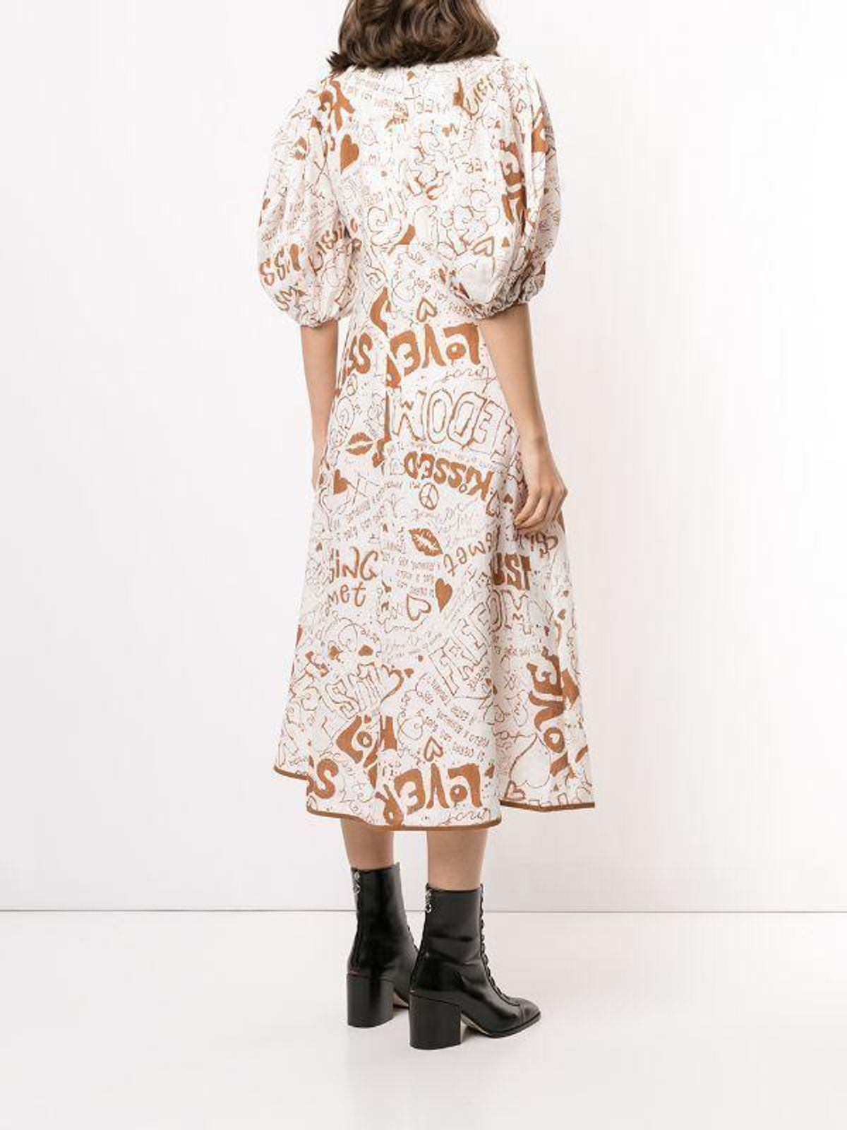 Zimmermann Linen Day Midi Dress Tan Graffiti Print Size 0 / AU 8 - Image 2