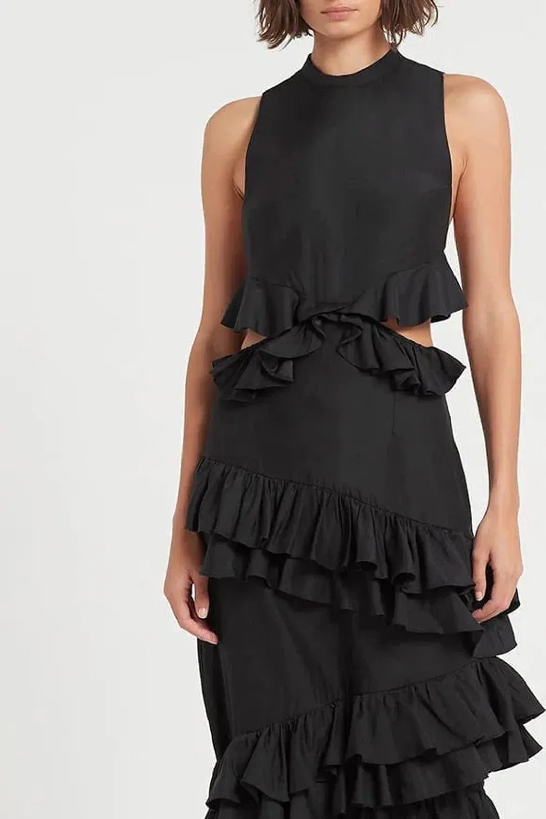 Sir The Label Amaris Ruffle Gown Midi Dress Black Size 4 / AU 14 for rent on The Volte - main image