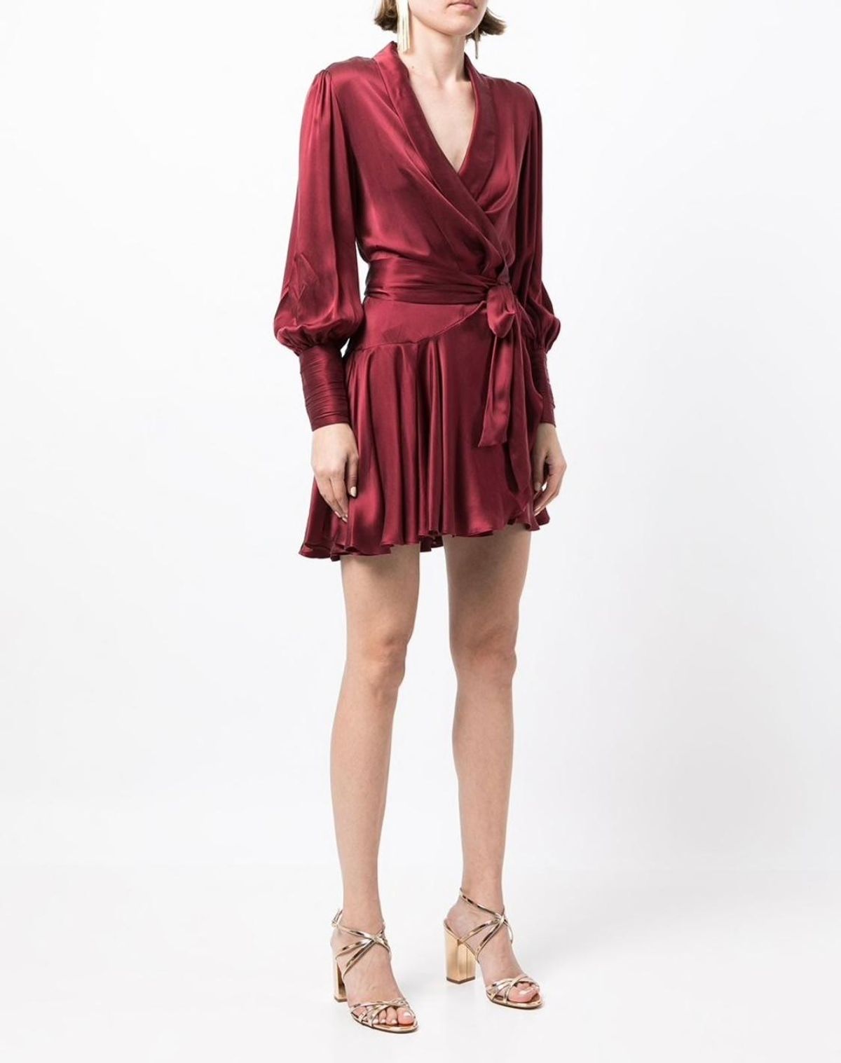 Zimmermann Belted Silk Wrap Mini Dress Berry Red Size 6 - Image 1