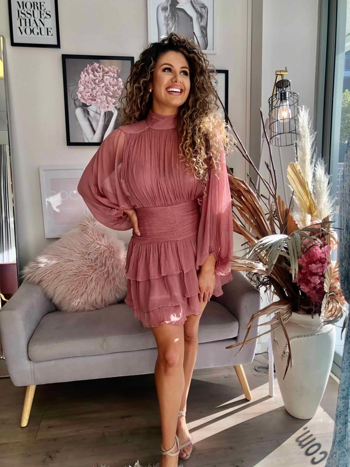 Shona Joy Olympia Long Sleeve Ruched Mini Dress Pink Size 12  - Image 3