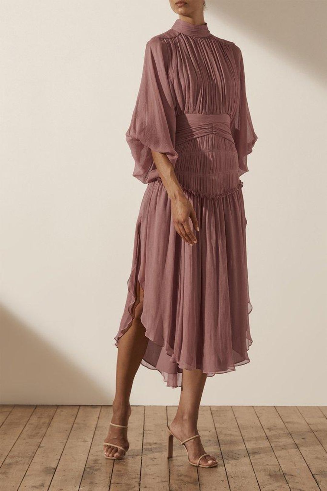 Shona Joy Olympia Long Sleeve Open Back Midi Dress Pink Size 8 for rent on The Volte - main image