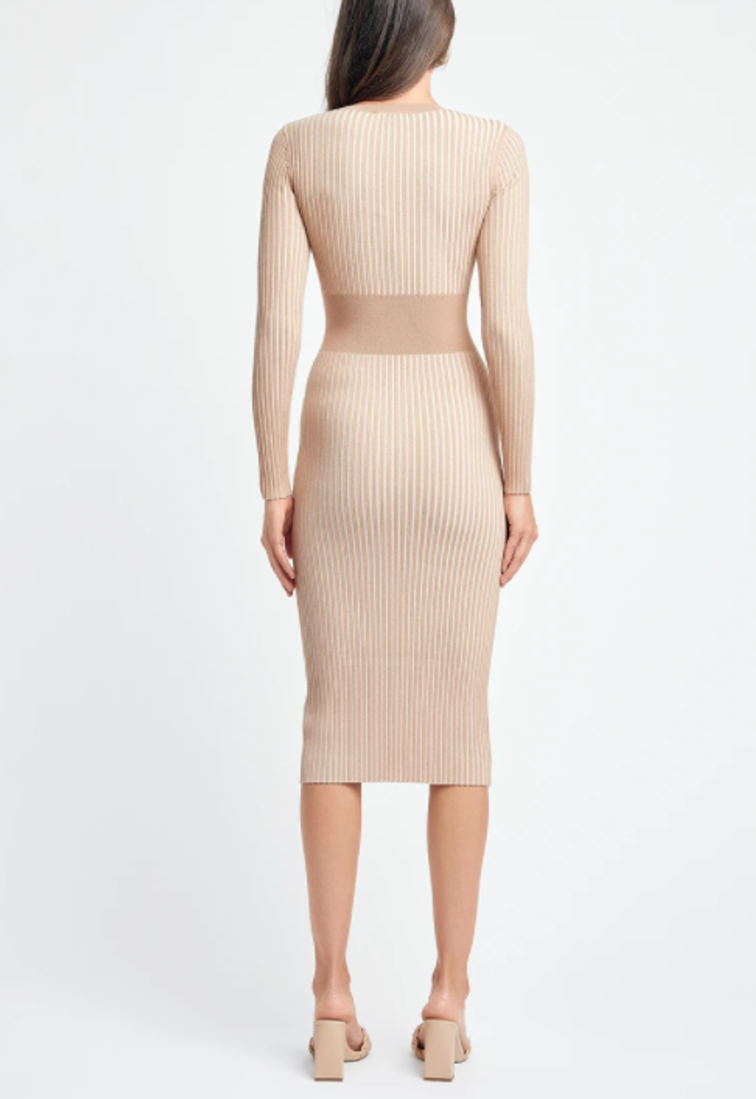 Kookai Sadie Crew Neck Belted Dress Nude Size 10 for rent on The Volte - main image