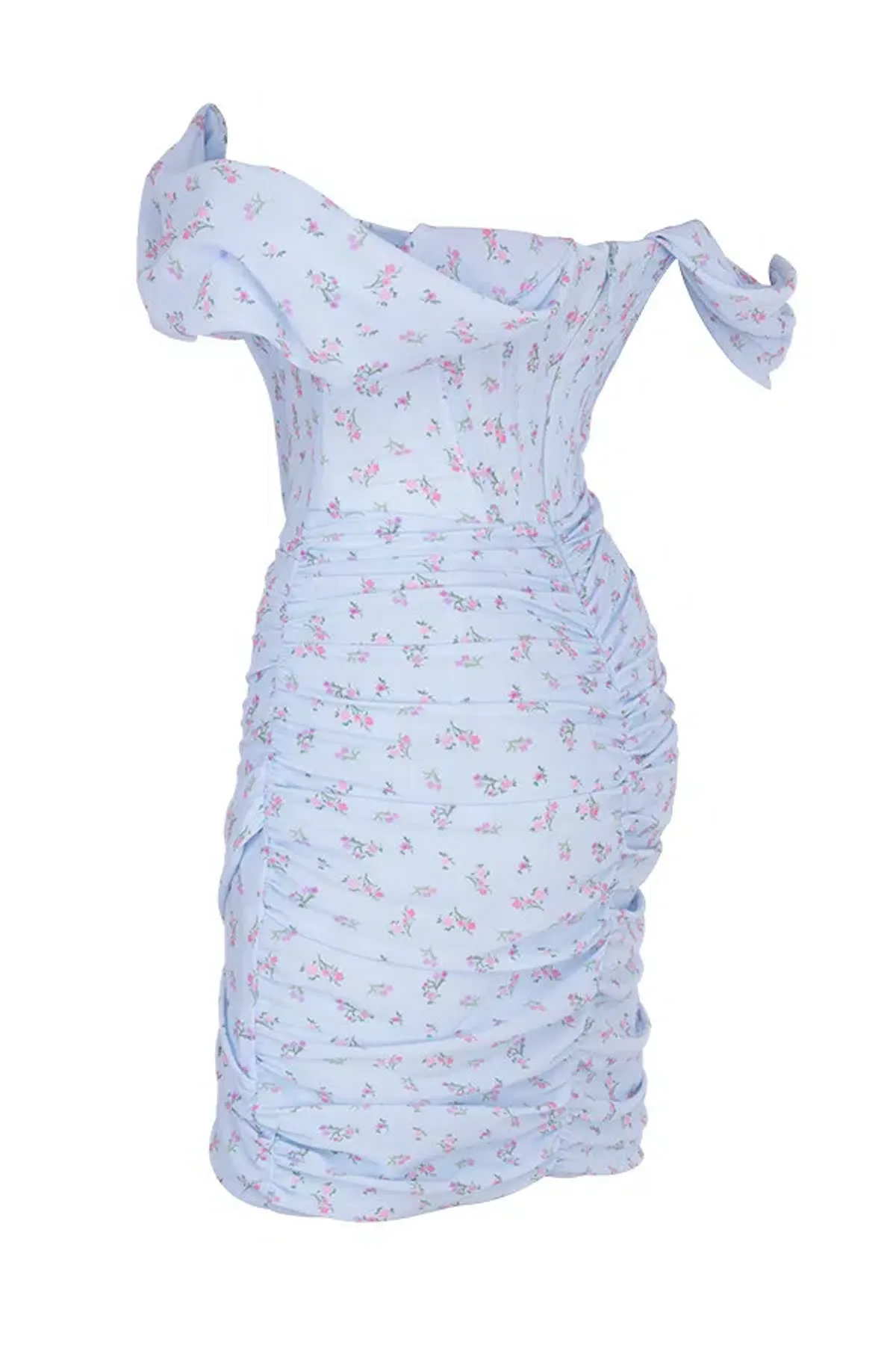 House of CB Luna Draped Corset Mini Dress Blue Floral Size 8 - Image 5