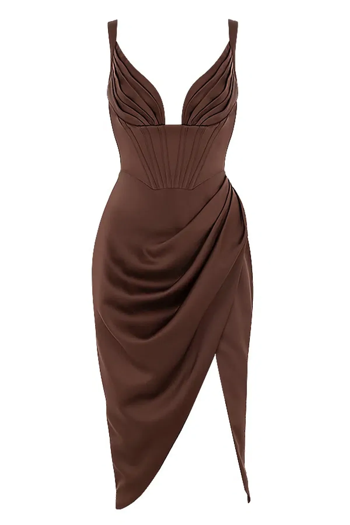 House of CB Faye Chocolate Satin Corset Midi Dress Brown Size 8 - Image 3